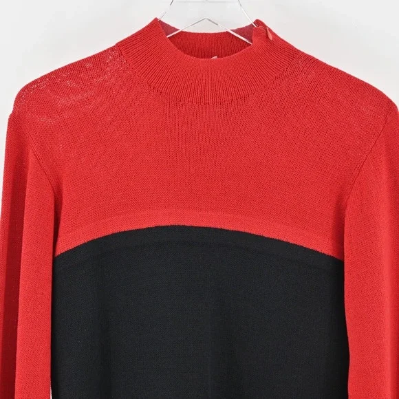 Vtg 80s ST JOHN Dress Size 8 Santana Knit Colorblock Red Black Mock Neck Shift - Picture 10 of 15